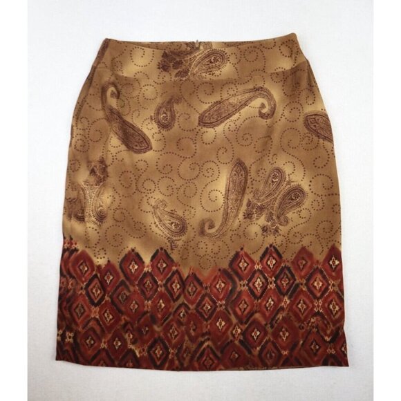 REQUIREMENTS - WOMEN'S BROWN & RED PRINT MIDI PENCIL SKIRT - SIZE 16P - Picture 2 of 6